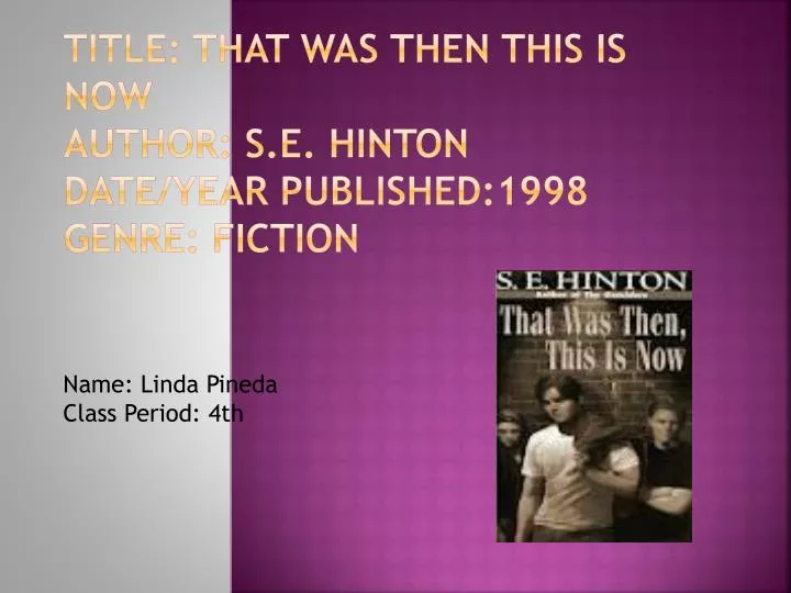 title that was then this is now author s e hinton date year published 1998 genre fiction
