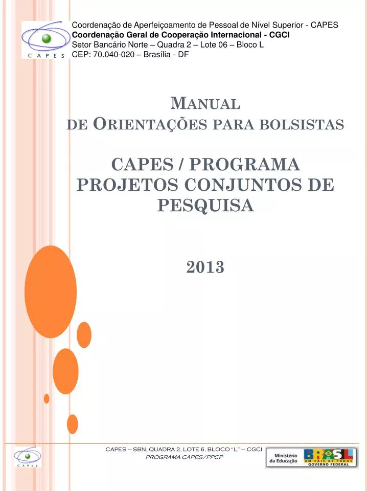 manual de orienta es para bolsistas capes programa projetos conjuntos de pesquisa 2013