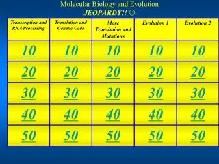 Molecular Biology and Evolution JEOPARDY!! ?