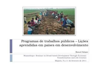 programas de trabalhos p blicos li es aprendidas em pa ses em desenvolvimento manuel salazar