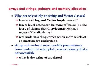 arrays and strings: pointers and memory allocation