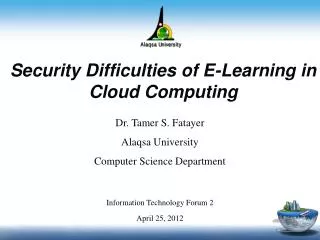 Security Difficulties of E-Learning in Cloud Computing