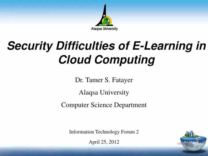 security difficulties of e learning in cloud computing