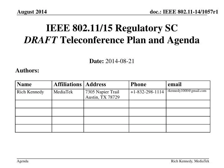 ieee 802 11 15 regulatory sc draft teleconference plan and agenda