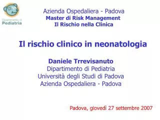 Il rischio clinico in neonatologia