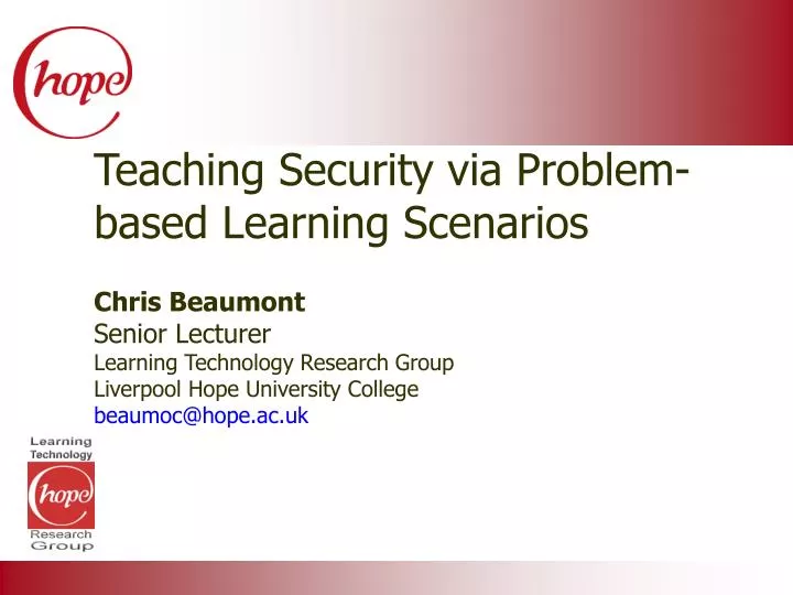 teaching security via problem based learning scenarios
