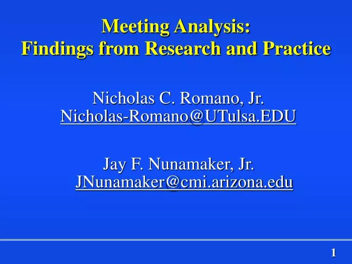 meeting analysis findings from research and practice