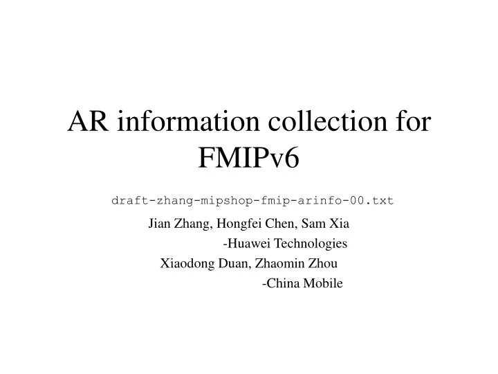 ar information collection for fmipv6 draft zhang mipshop fmip arinfo 00 txt