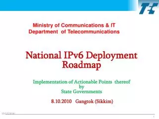 Ministry of Communications &amp; IT Department of Telecommunications
