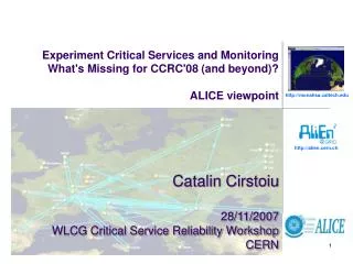 Catalin Cirstoiu 28/11/2007 WLCG Critical Service Reliability Workshop CERN