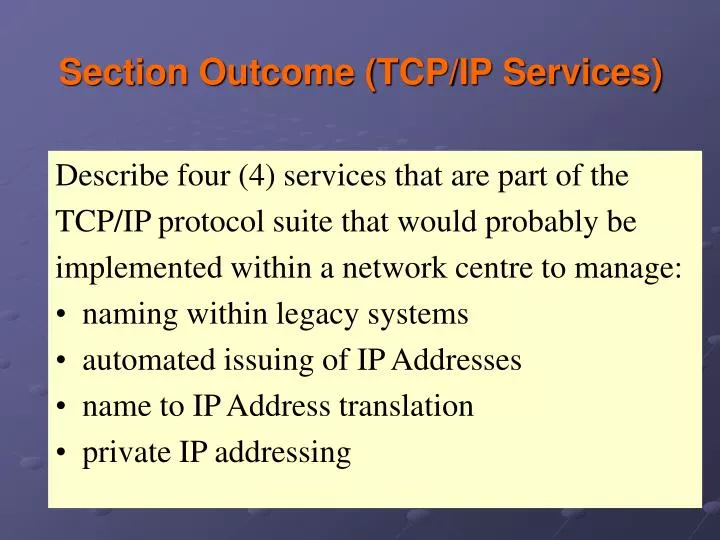 section outcome tcp ip services