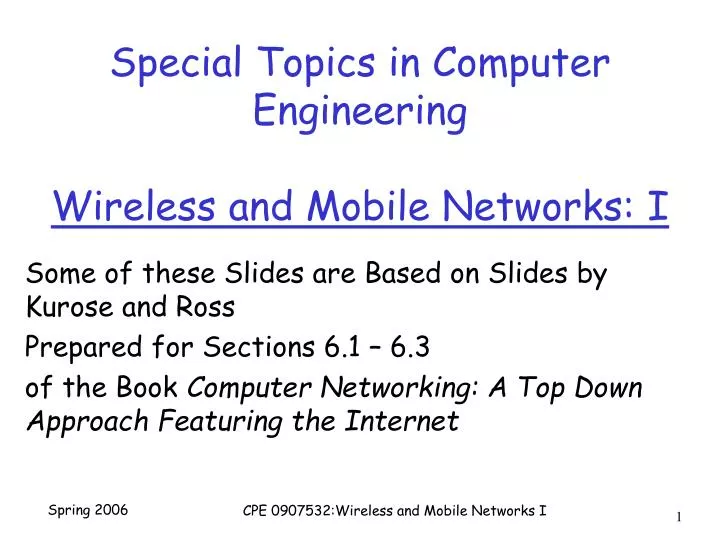 special topics in computer engineering wireless and mobile networks i