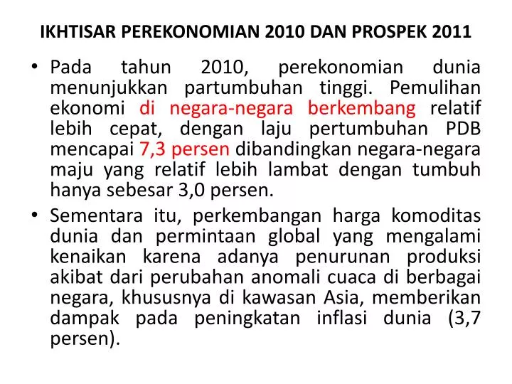 ikhtisar perekonomian 2010 dan prospek 2011