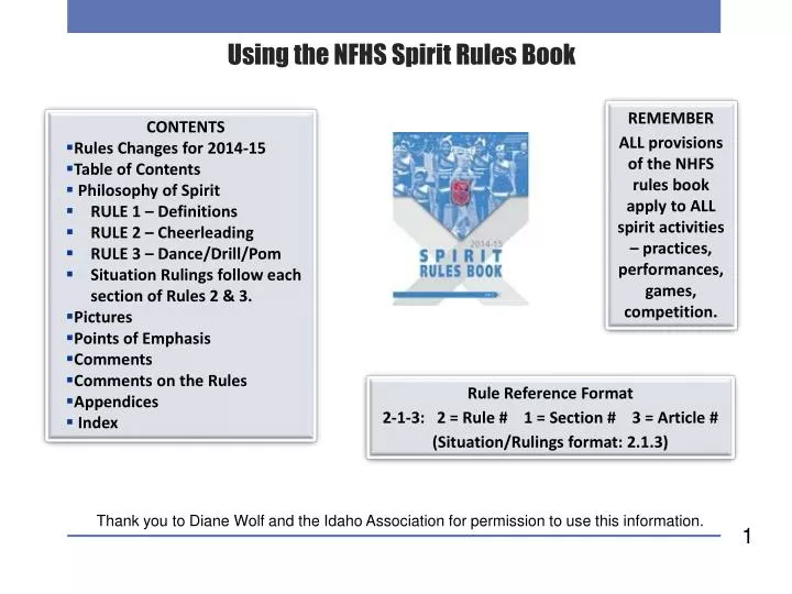 using the nfhs spirit rules book