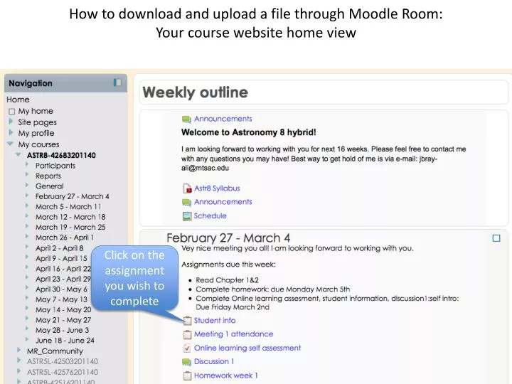 how to download and upload a file through moodle room your course website home view