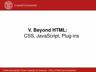 V. Beyond HTML: CSS, JavaScript, Plug-ins