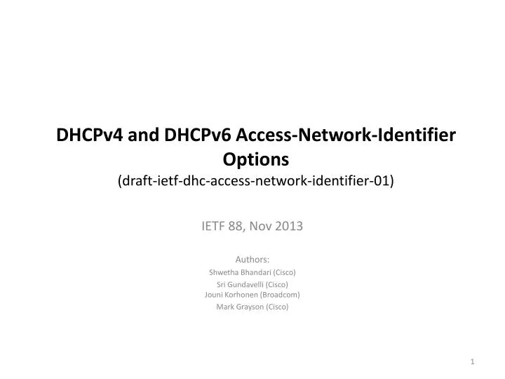 dhcpv4 and dhcpv6 access network identifier options draft ietf dhc access network identifier 01