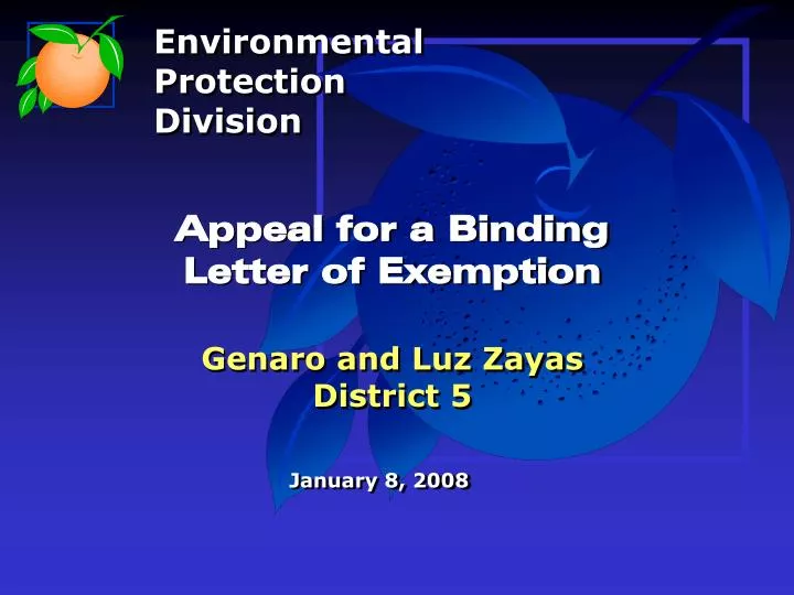 appeal for a binding letter of exemption genaro and luz zayas district 5