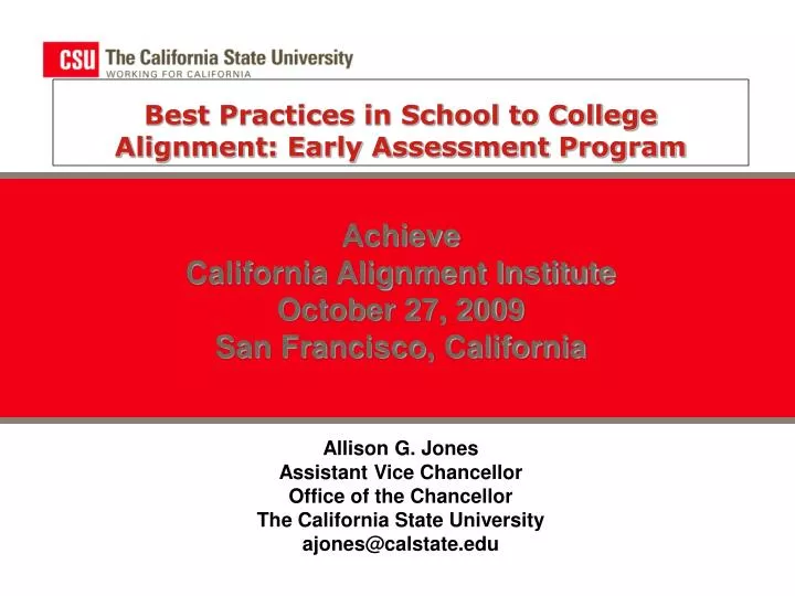 best practices in school to college alignment early assessment program