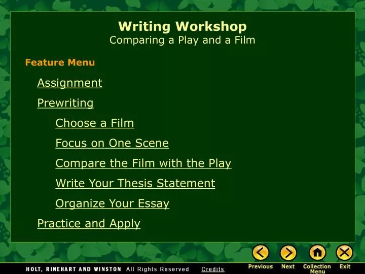 writing workshop comparing a play and a film