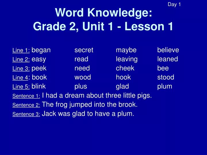 word knowledge grade 2 unit 1 lesson 1
