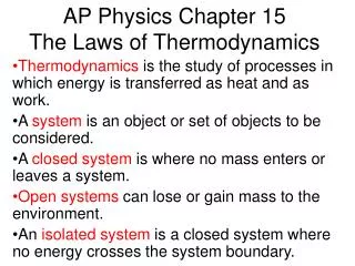 AP Physics Chapter 15 The Laws of Thermodynamics