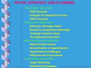 RETAIL STRATEGY AND PLANNING