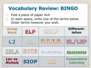 Vocabulary Review: BINGO