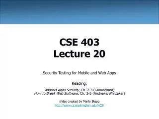CSE 403 Lecture 20