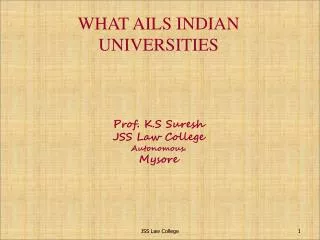 WHAT AILS INDIAN UNIVERSITIES Prof. K.S Suresh JSS Law College Autonomous. Mysore