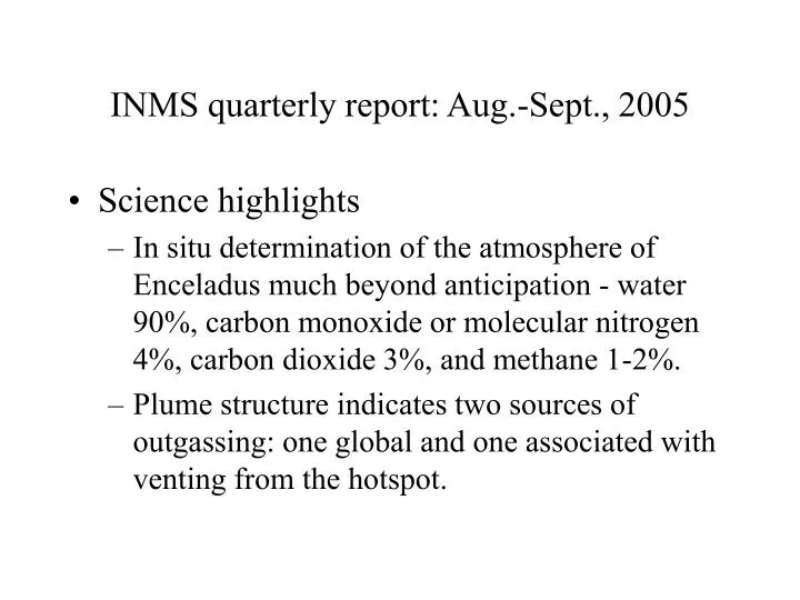 inms quarterly report aug sept 2005