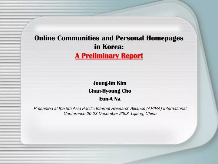 online communities and personal homepages in korea a preliminary report