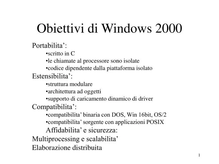 obiettivi di windows 2000