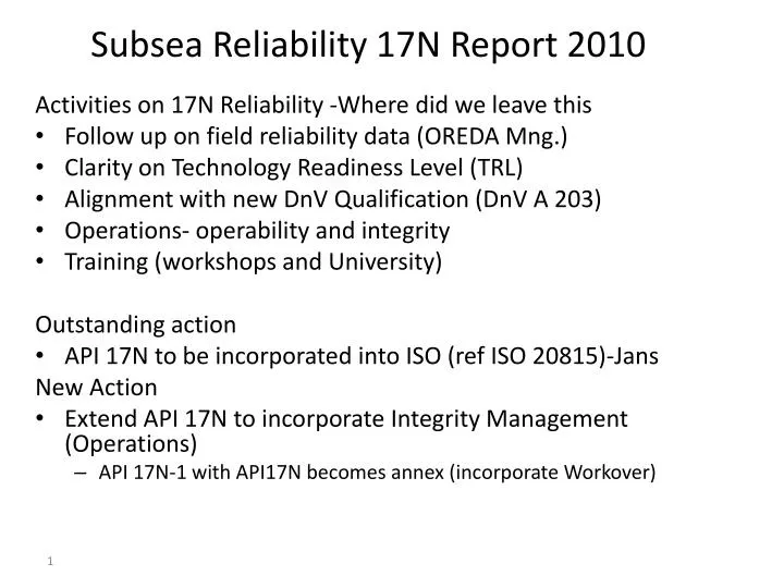 subsea reliability 17n report 2010