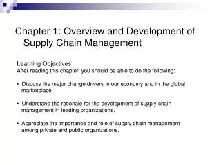 Chapter 1: Overview and Development of Supply Chain Management