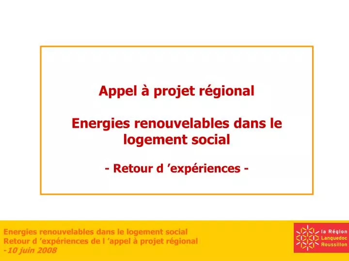 appel projet r gional energies renouvelables dans le logement social retour d exp riences