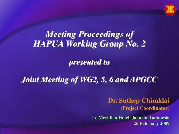 meeting proceedings of hapua working group no 2 presented to joint meeting of wg2 5 6 and apgcc