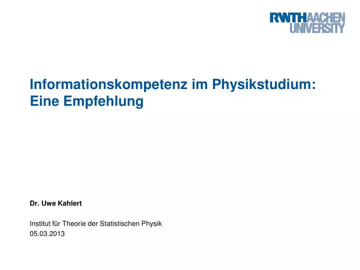 informationskompetenz im physikstudium eine empfehlung