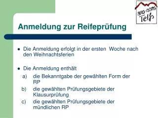 anmeldung zur reifepr fung