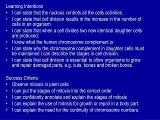 Learning Intentions I can state that the nucleus controls all the cells activities.