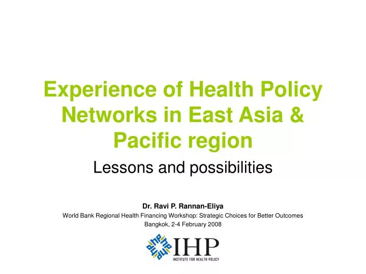 experience of health policy networks in east asia pacific region