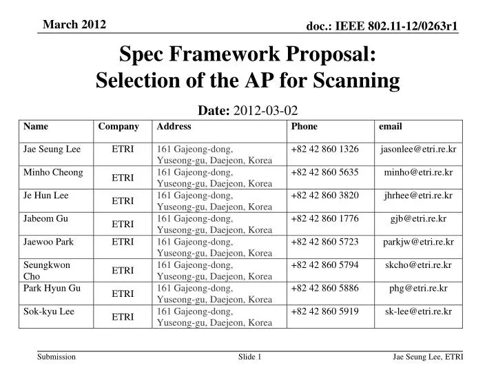 spec framework proposal selection of the ap for scanning