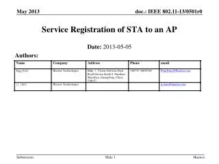 Service Registration of STA to an AP