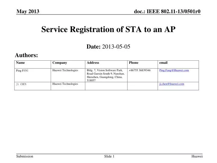 service registration of sta to an ap