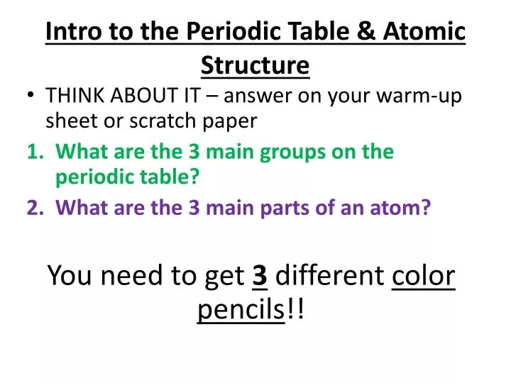 intro to the periodic table atomic structure