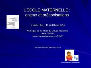 l ecole maternelle enjeux et pr conisations