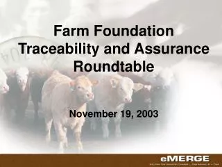 Farm Foundation Traceability and Assurance Roundtable November 19, 2003