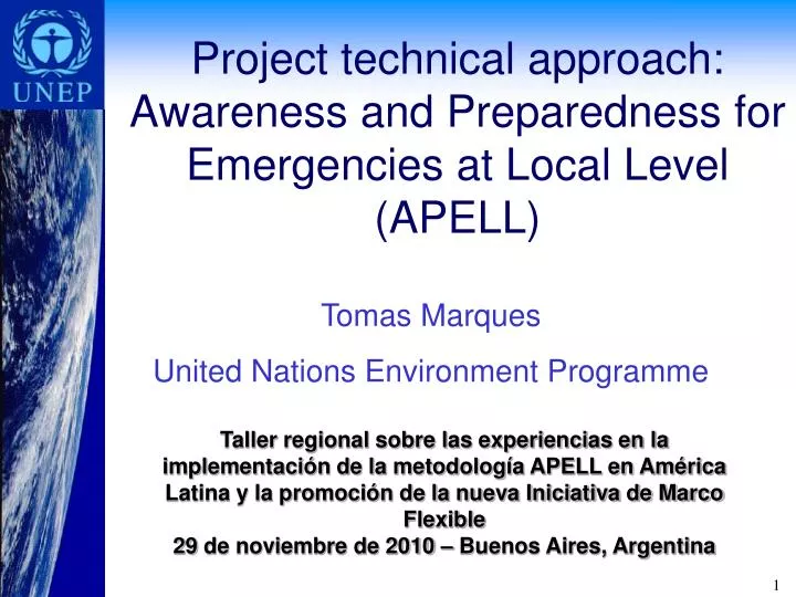project technical approach awareness and preparedness for emergencies at local level apell