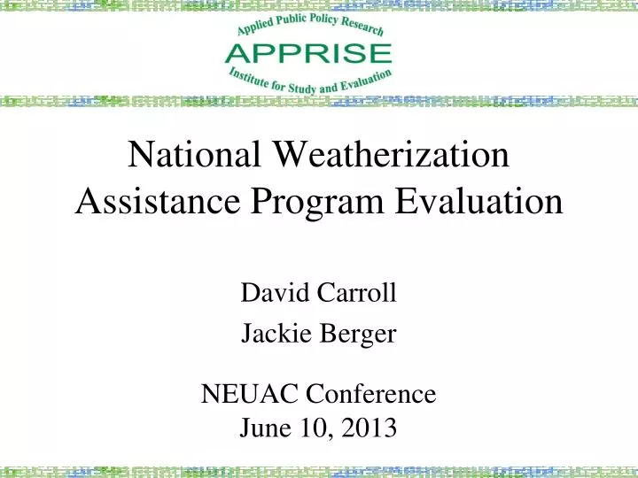 national weatherization assistance program evaluation