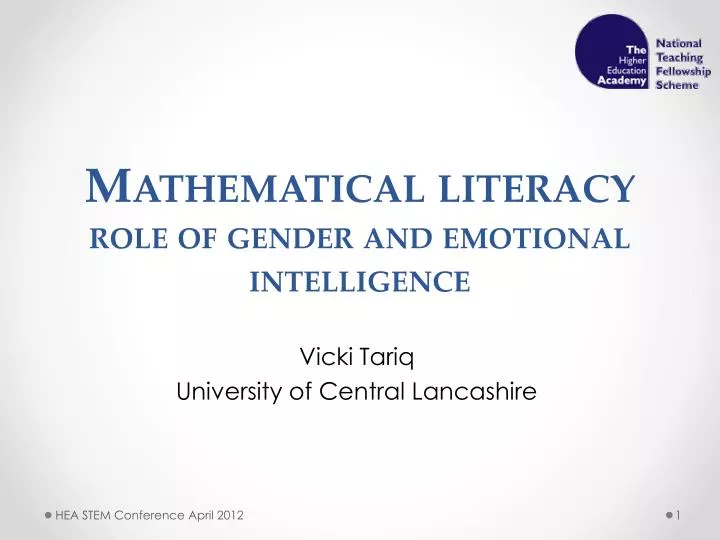 mathematical literacy role of gender and emotional intelligence